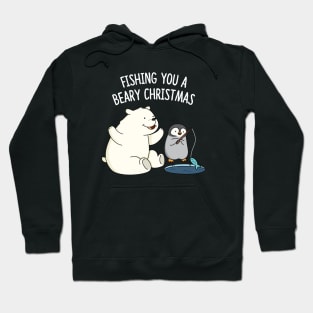 Fishing You A Beary Christmas Cute Polar Bear Pun Hoodie